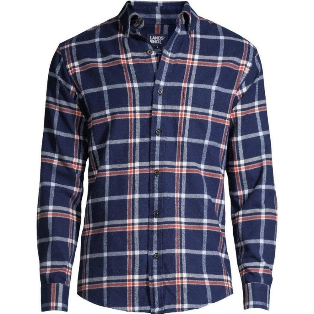LANDS' END Big Men 3XL Traditional Fit Plaid Flagship Flannel Shirt Classic - Picture 7 of 10